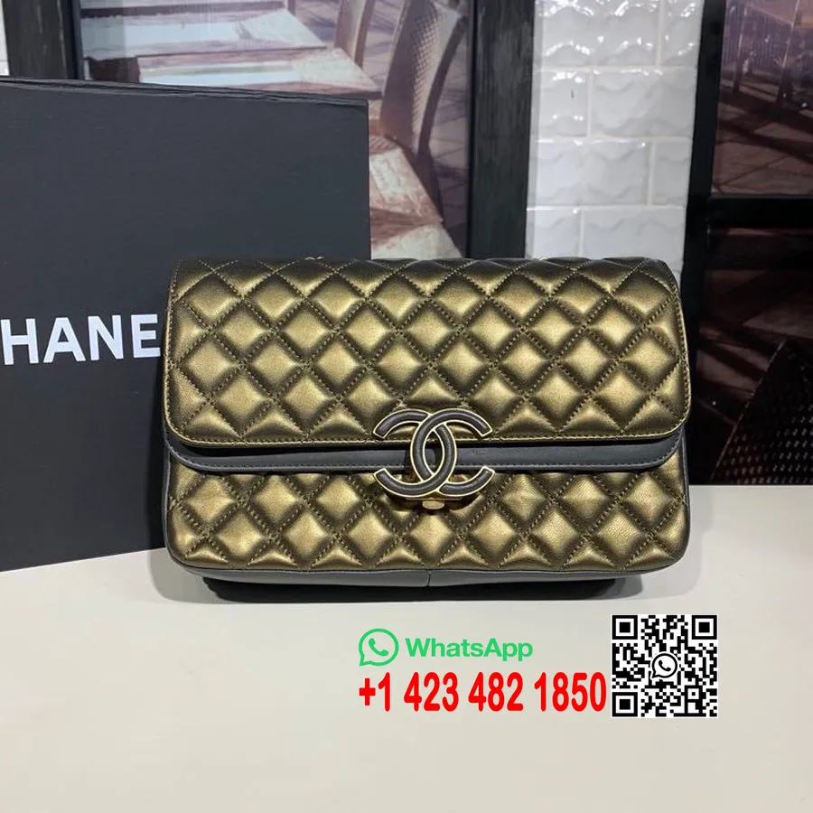 Chanel Cc Chic Flaptas 26cm Lamsleer Pre-fall 2019 Collectie, Metallic Zwart/goud