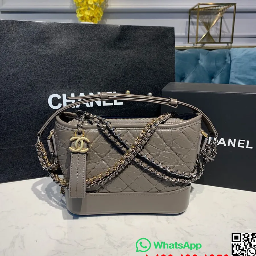 Chanel Gabrielle Hobo Torba 20 Cm Starega Telečjega Usnja Kolekcija Pomlad/poletje Act 1 2019, Siva