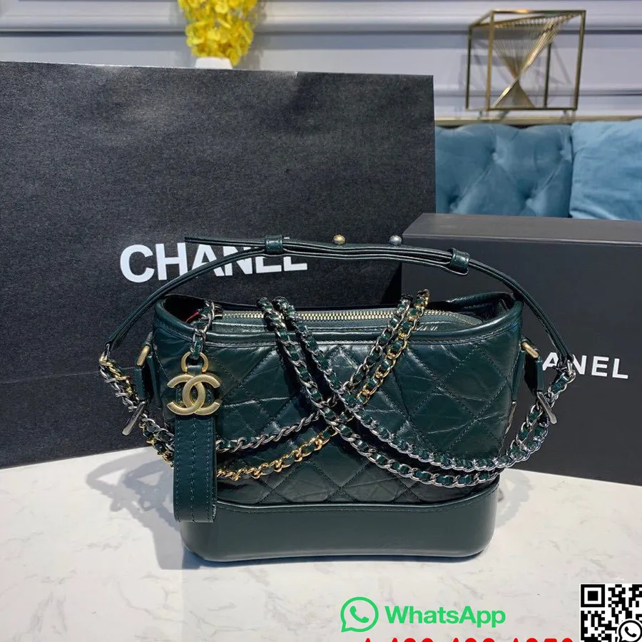 Chanel Gabrielle Hobo Torba 20 Cm Starega Telečjega Usnja Kolekcija Pomlad/poletje Act 1 2019, Temno Zelena