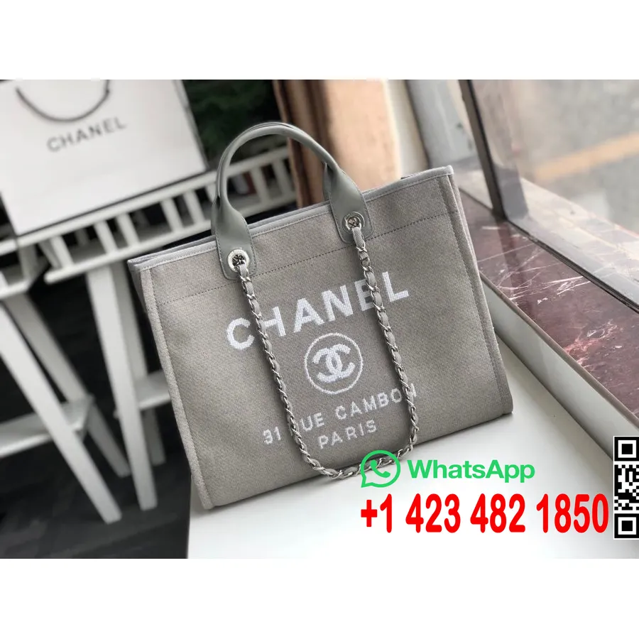 Chanel Deauville Tote 38cm Raffia πάνινη τσάντα φθινόπωρο/χειμώνας 2019 συλλογή, άμμος/λευκό