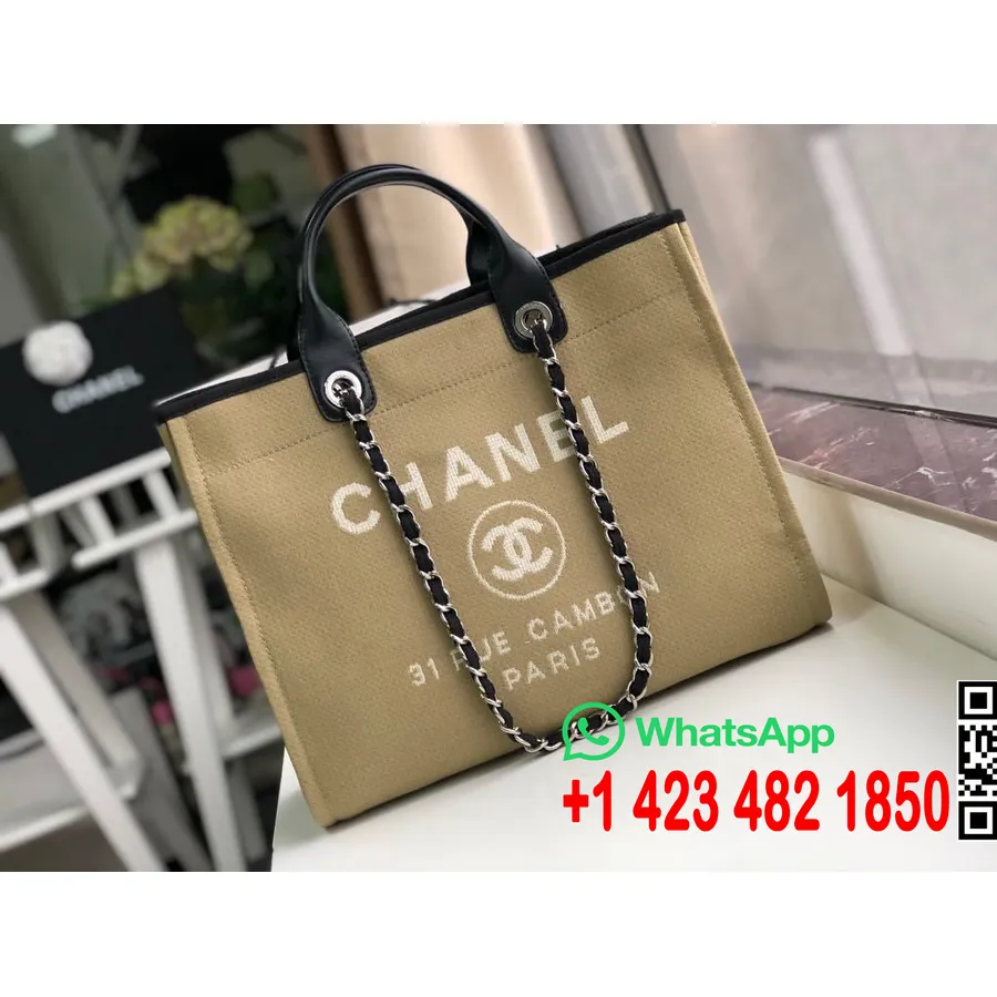 Chanel Deauville Tote πάνινη τσάντα Twill 38cm συλλογή φθινόπωρο/χειμώνας 2019, μπεζ/λευκό