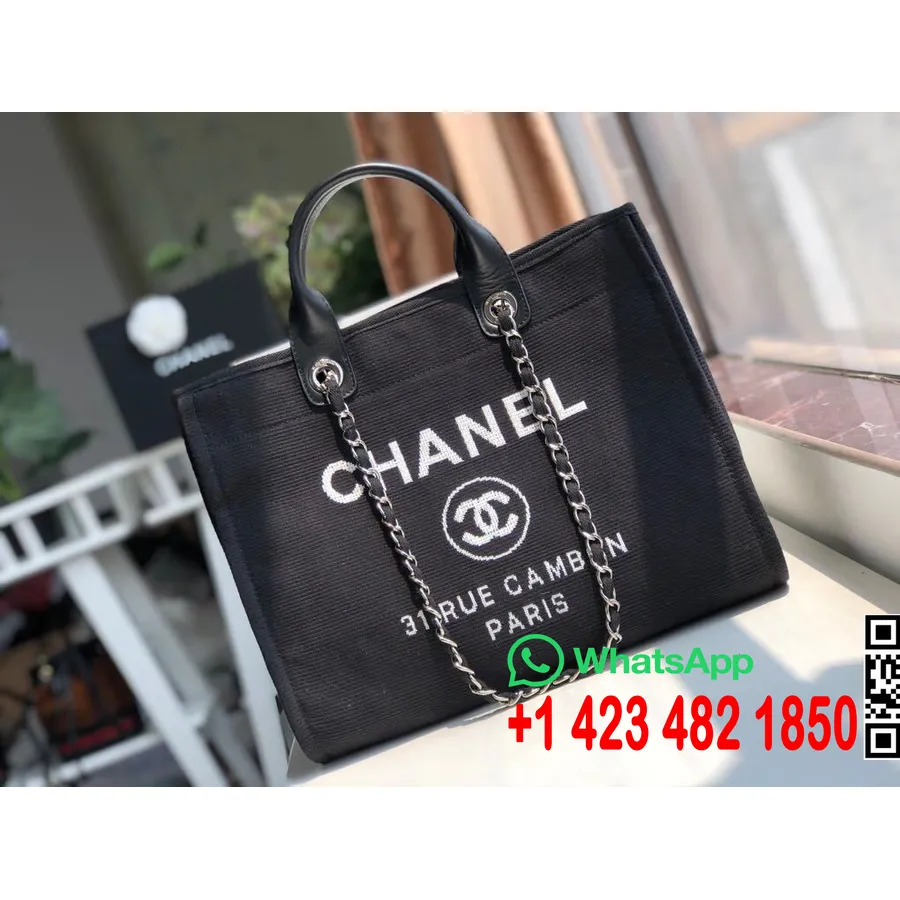 Chanel Deauville Tote πάνινη τσάντα Twill 38cm συλλογή φθινόπωρο/χειμώνας 2019, μαύρο/άσπρο