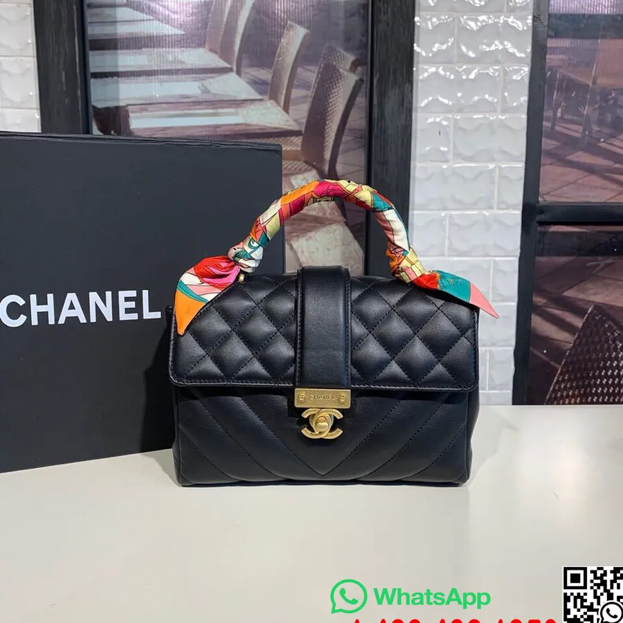 תיק ידית של Chanel Gold Class Cc 22 ס"מ זהב חומרה עור עגל קולקציית סתיו/חורף 2019, שחור