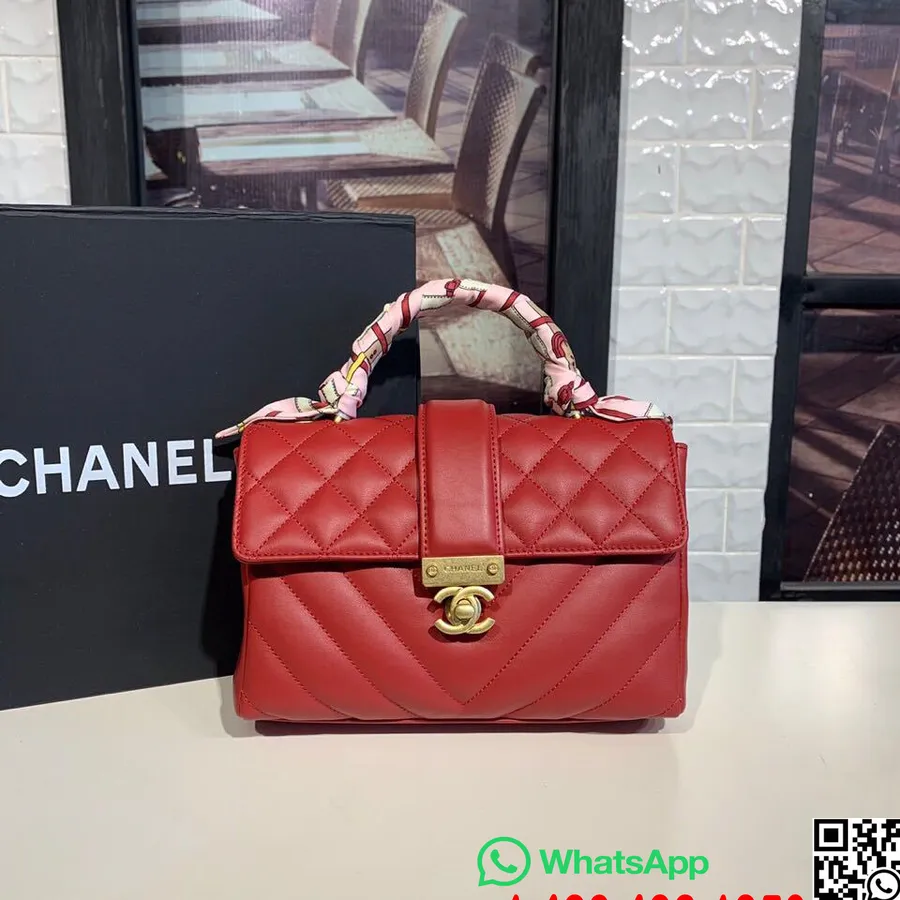 תיק ידית של Chanel Gold Class Cc 22 ס"מ זהב חומרה עור עגל קולקציית סתיו/חורף 2019, אדום אדום