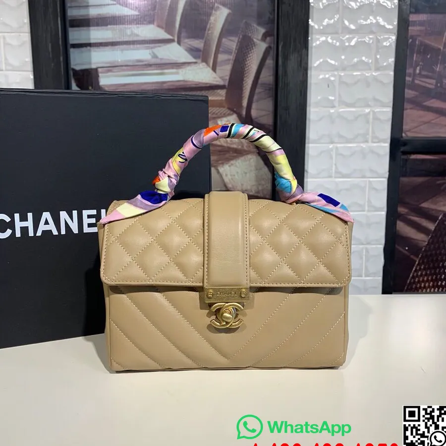 Chanel Gold Class Cc Taška Na Rukojeť 22cm Zlatý Hardware Teletinová Kůže Kolekce Podzim/zima 2019, Béžová