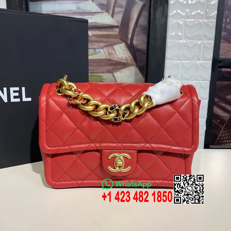 Kožená Taška Chanel Chain 20 Cm Zlaté Kovanie Jahňacia Koža Kolekcia Jeseň/zima 2019, červená