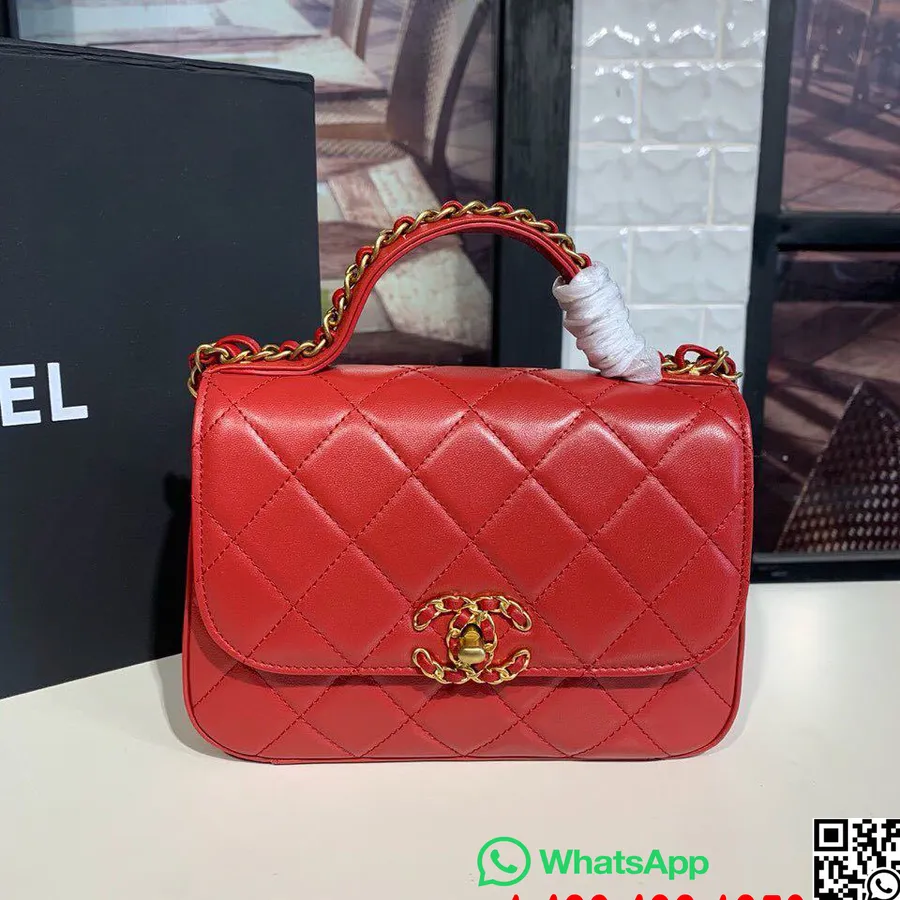 Chanel Infinity Taška Na Rúčku 20 Cm Zlatý Hardvér Z Jahňacej Kože Kolekcia Jeseň/zima 2019, červená