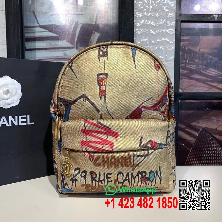 Chanel Street Spirit Rucksack, 32 Cm, Graffiti-Canvas-Stoff, Metiers D'Art Paris-New York-Kollektion 2019, Gold