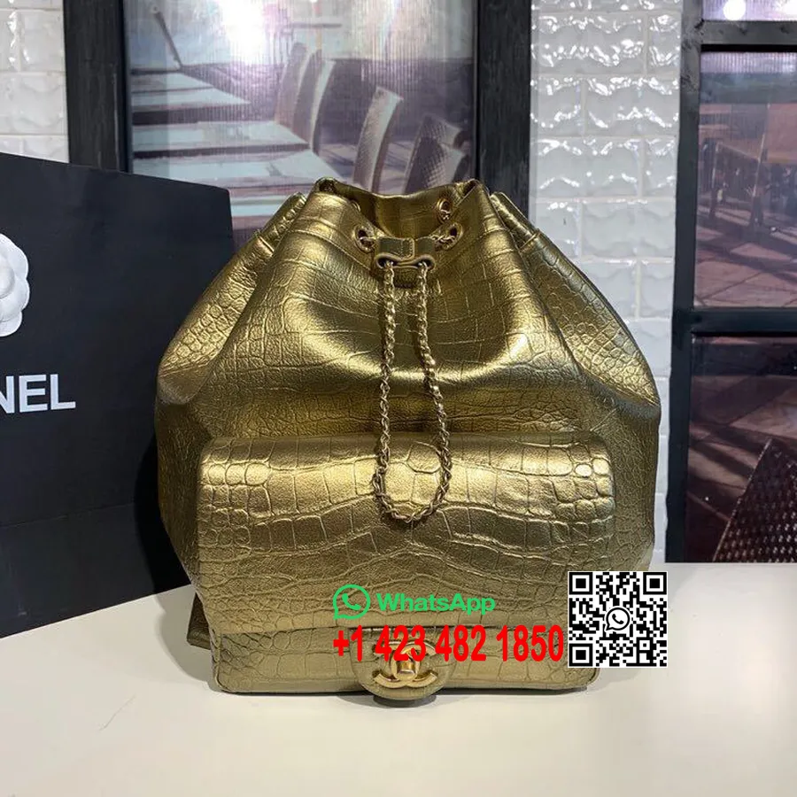 Chanel Liela Mugursomas Soma 28cm Krokodila Reljefa Teļa āda Metiers D’art Paris-new York 2019 Kolekcija, Zelts