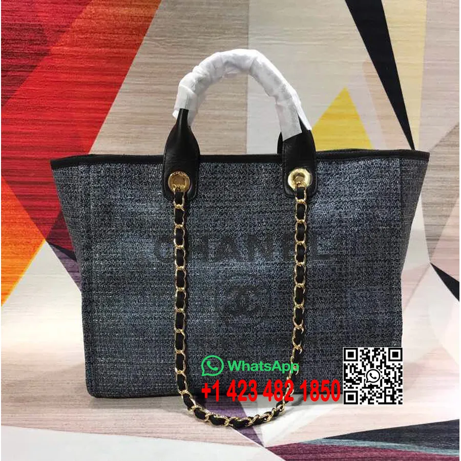 Geanta Chanel Deauville Geantă De Pânză 38 Cm Colecția Primăvară/vară 2019, Denim Negru/închis