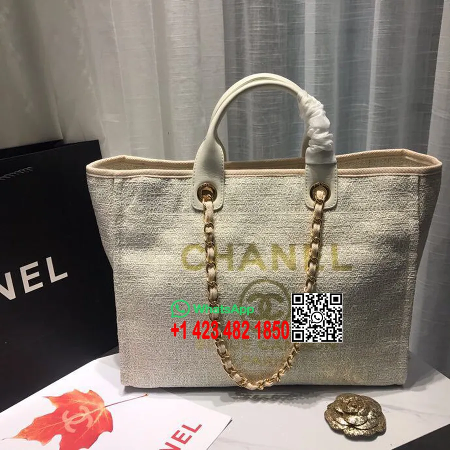 Bolsa Chanel Deauville Bolsa De Lona 38cm Coleção Primavera/verão 2019, Bege/creme/ouro/multi