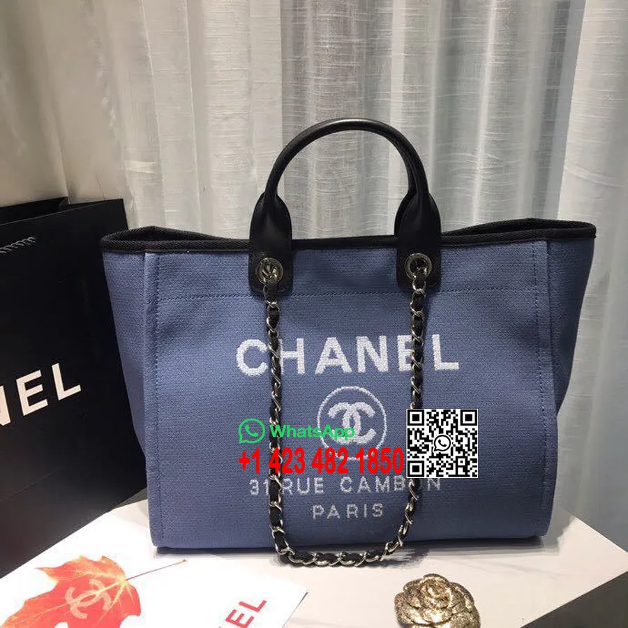 Chanel Deauville Tote 38cm Audekla Soma Pavasara/vasaras 2019 Kolekcija, Melna/zila/balta/multi