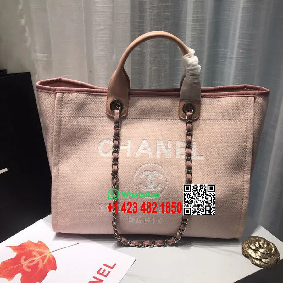 Chanel Deauville Tote 38cm Audekla Soma Pavasara/vasaras 2019 Kolekcija, Gaiši Rozā/balta/multi