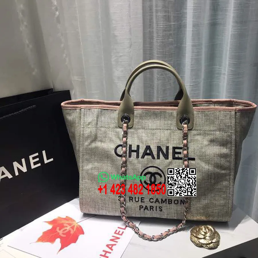 Chanel Deauville Tote 38cm Canvas Bag Spring/Summer 2019 Collection, Beige/Peach/Black/Multi