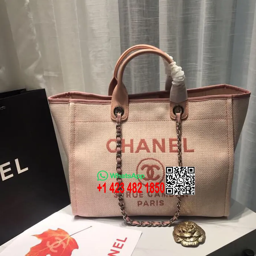 Bolso Tote Chanel Deauville Bolso De Lona De 38 Cm Colección Primavera/verano 2019, Rosa Claro/rosa Oscuro