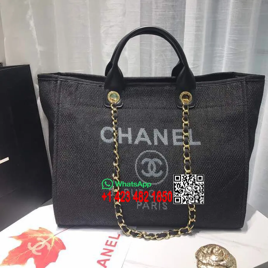 Chanel Deauville Tote Tas Kanvas 38cm Koleksi Musim Semi/musim Panas 2019, Hitam/abu-abu/multi