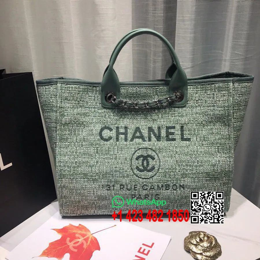 Chanel Deauville Tote Tas Kanvas 38cm Koleksi Musim Semi/musim Panas 2019, Fig Green