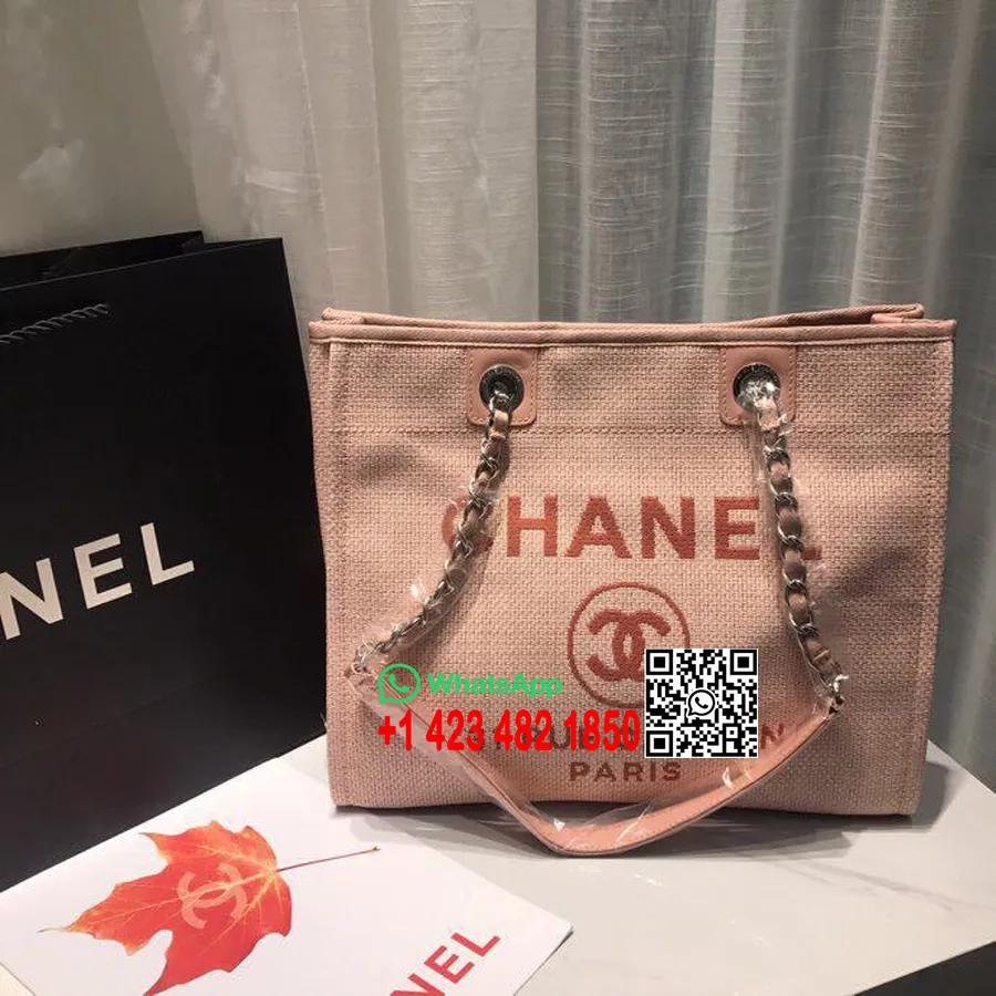 Chanel Deauville Cabas 34cm Sac En Toile Collection Printemps/été 2019, Rose Clair/multi