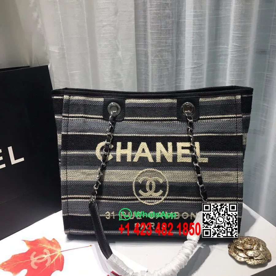 Chanel Deauville Tote 34 Cm Platnena Torba Kolekcija Pomlad/poletje 2019, Modra/krem/multi