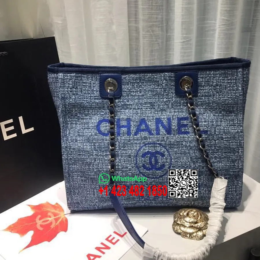 Geanta Chanel Deauville Geantă De Panză 34 Cm Colecția Primăvară/vară 2019, Denim Albastru Deschis Multi