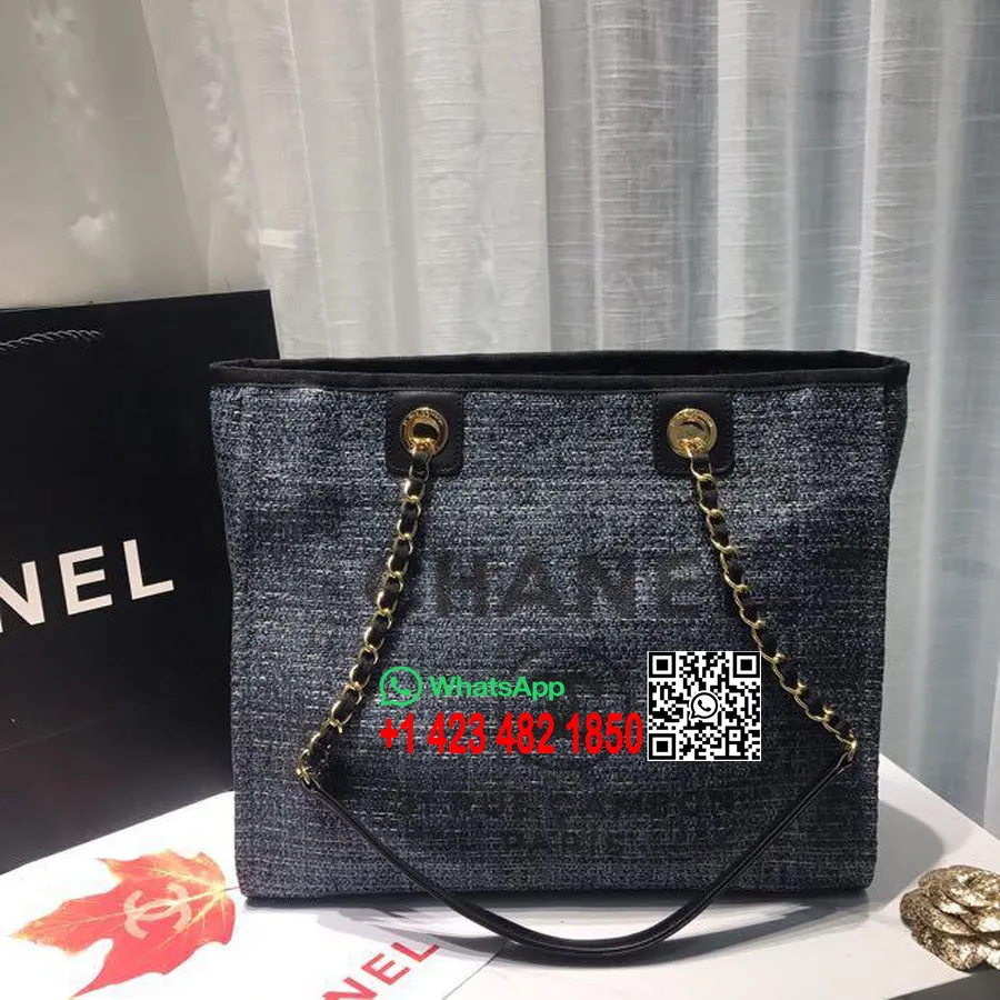 Bolso Tote Chanel Deauville De Lona De 34 Cm Colección Primavera/verano 2019, Denim Oscuro Multicolor