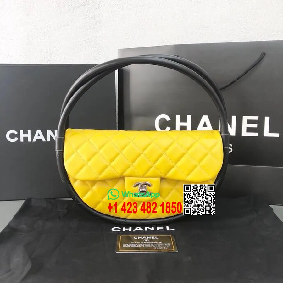 Kabelka Chanel Hula Hoop 28 Cm Jahňacia Koža Strieborná Kolekcia Jar/leto 2019, žltá/čierna