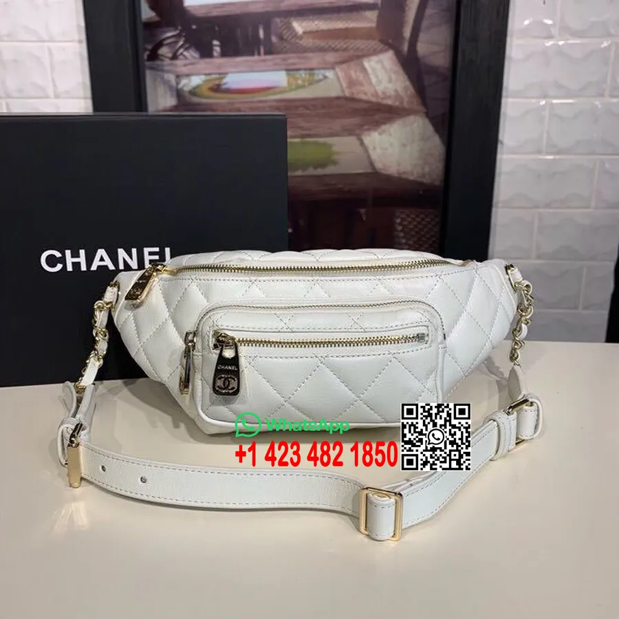 Geantă Chanel 15 Cm Piele De Vițel Granulată Irizată Hardware Auriu Colecția Primăvară/vară 2019 Act 2, Alb