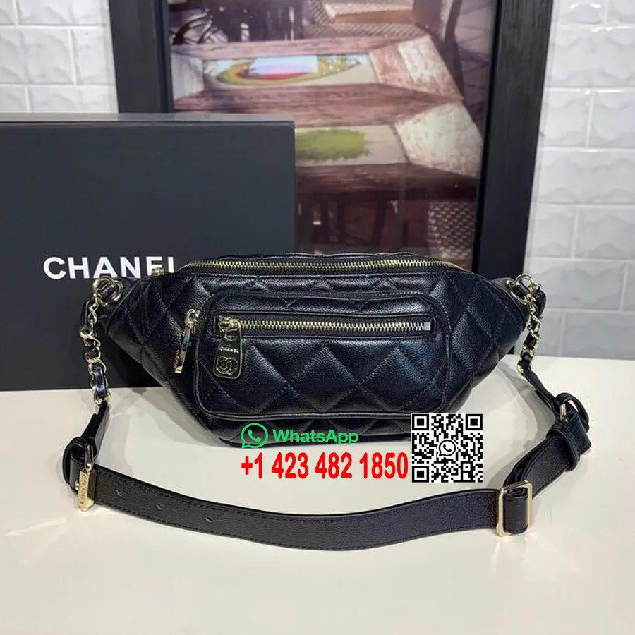 Geantă Chanel 15 Cm Piele De Vițel Granulată Irizată Hardware Auriu Colecția Primăvară/vară 2019 Act 2, Negru