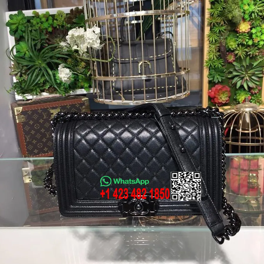 Bolso De Niño Chanel 25 Cm Cuero Caviar Herrajes De Rutenio Colección Primavera / Verano 2018 Acto 1, Tan Negro