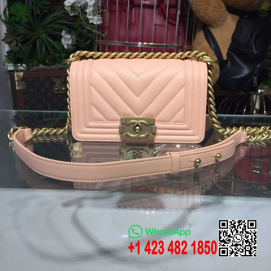 Chanel Chevron Leboy Taška 20cm Jehněčí Kůže Zlatý Hardware Jaro/léto 2018 Akt 1 Kolekce, Broskev