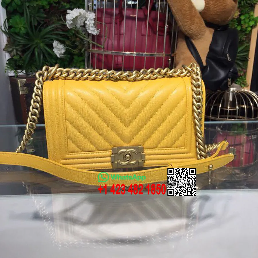 Chanel Chevron Leboy Taška 25cm Kaviár Kožený Zlatý Hardware Jaro/léto 2018 Akt 1 Kolekce, žlutá