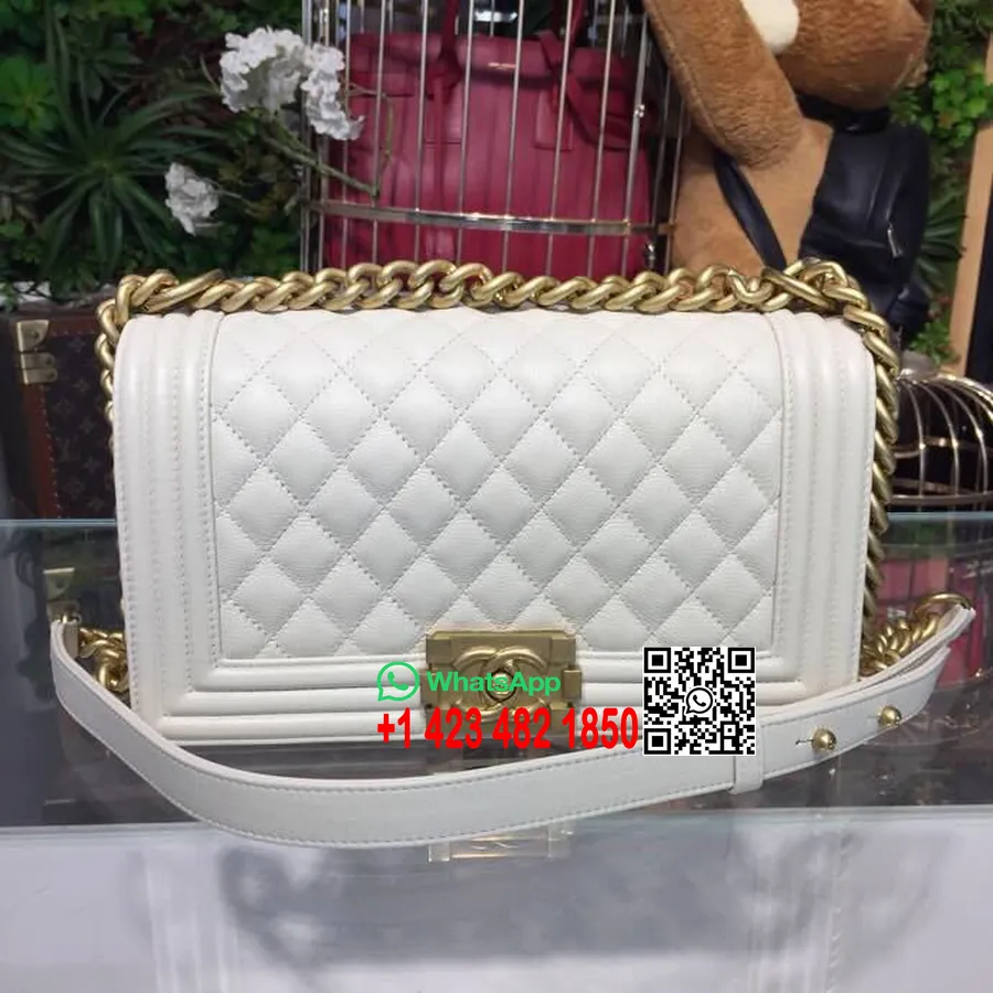 Chanel Leboy Taška 25cm Kaviár Kožený Zlatý Hardware Jaro/léto 2018 Akt 1 Kolekce, Bílá