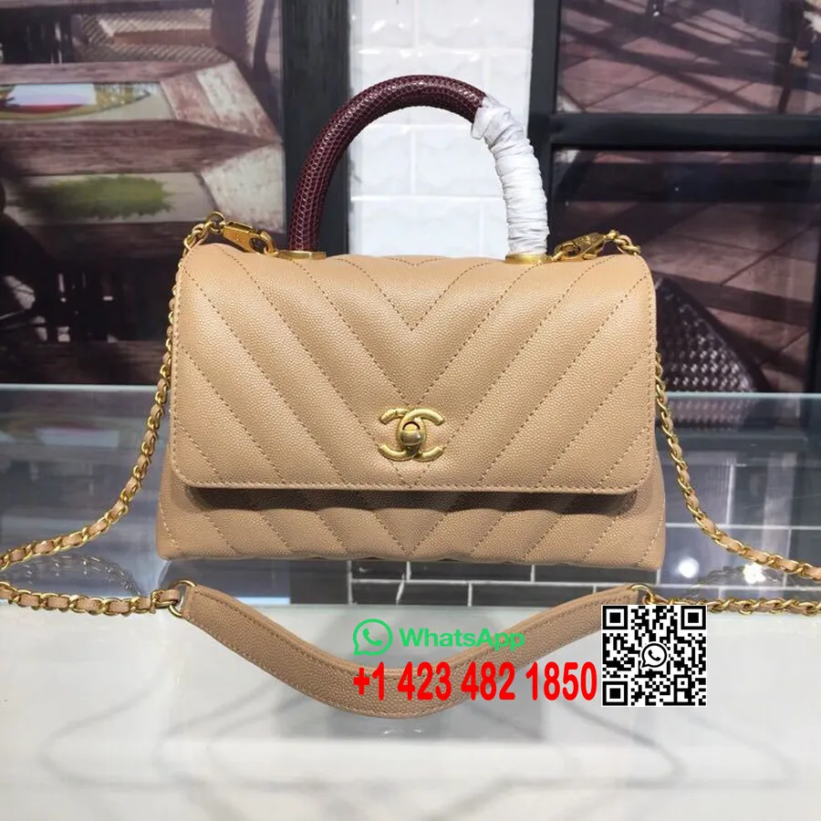 Chanel Coco λαβή Chevron τσάντα 23cm με λαβή σαύρας από δέρμα μοσχαριού κόκκους χρυσό υλικό συλλογή άνοιξη/καλοκαίρι 2019 πράξη