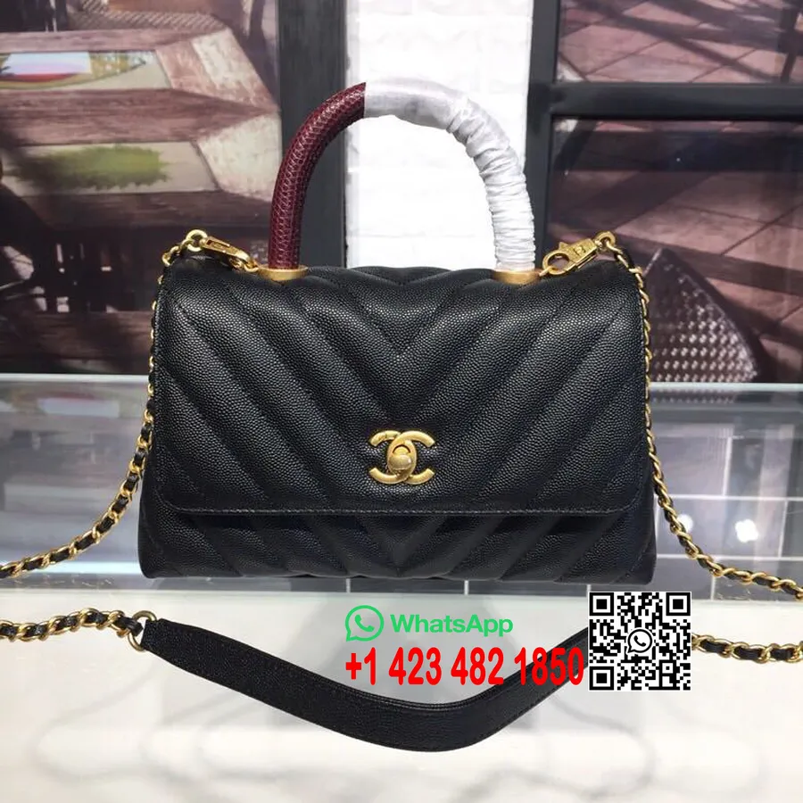 Chanel Coco λαβή Chevron τσάντα 23cm με λαβή σαύρας από δέρμα μοσχαριού κόκκους χρυσό υλικό συλλογή άνοιξη/καλοκαίρι 2019 πράξη