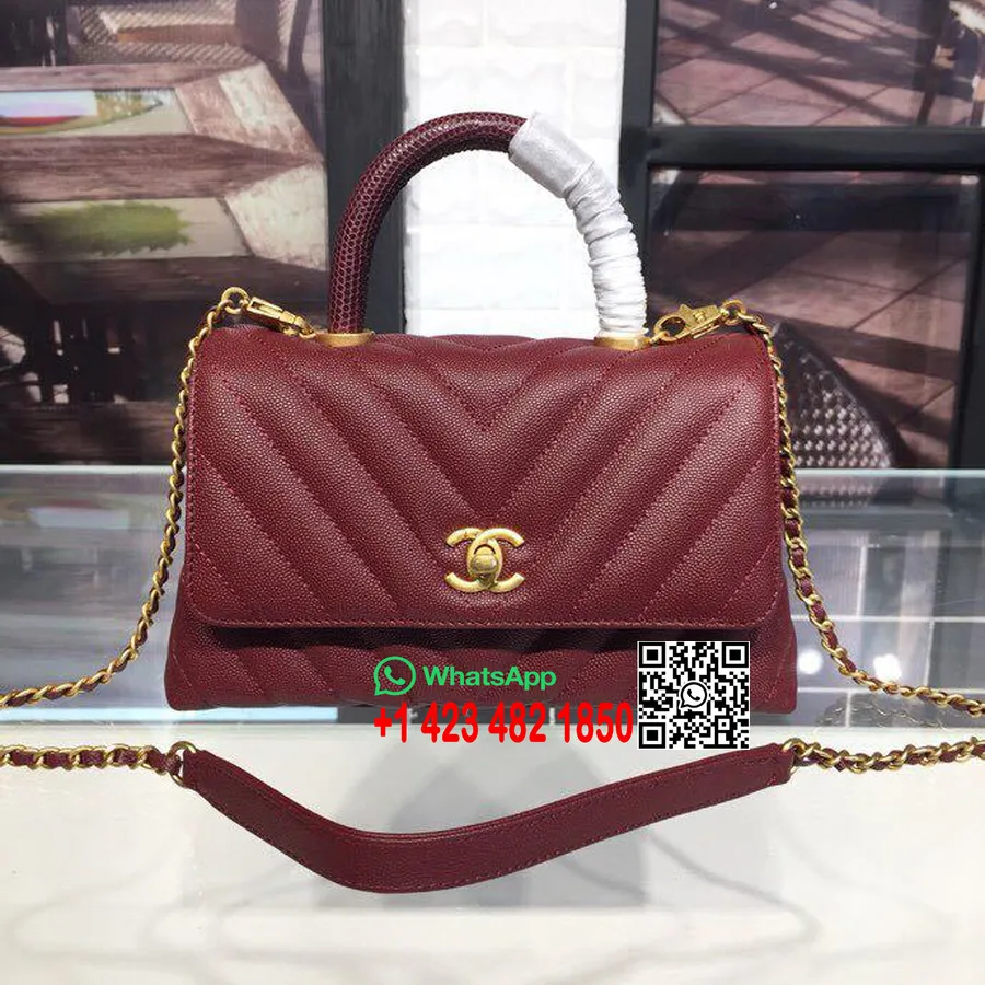 Chanel Coco λαβή Chevron τσάντα 23cm με λαβή σαύρας από δέρμα μοσχαριού κόκκους χρυσό υλικό συλλογή άνοιξη/καλοκαίρι 2019 πράξη