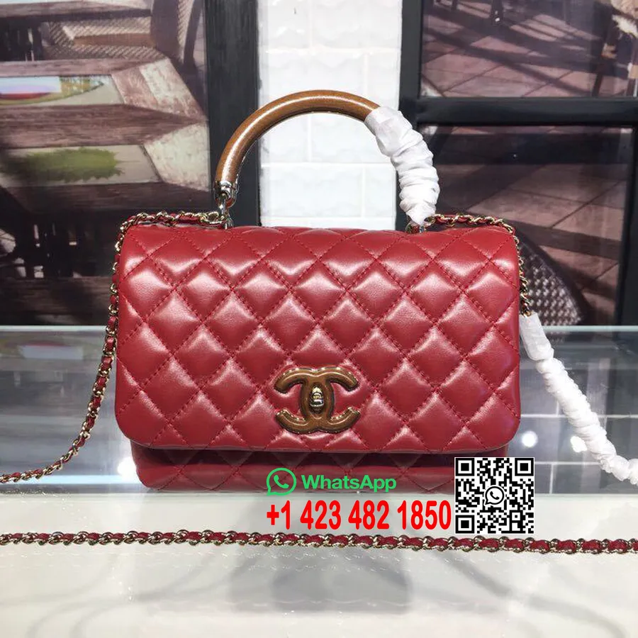 Chanel Ahşap üst Saplı çanta 22cm Kuzu Deri Altın Donanım özellikleri/yaz 2019 Act 1 Koleksiyonu, Kırmızı