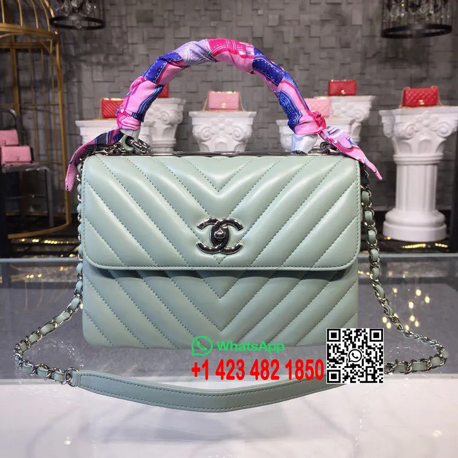 Geantă Chanel Trendy Cc Chevron 25 Cm Piele De Vițel Hardware Auriu Colecția Primăvară/vară 2019 Act 1, Mentă