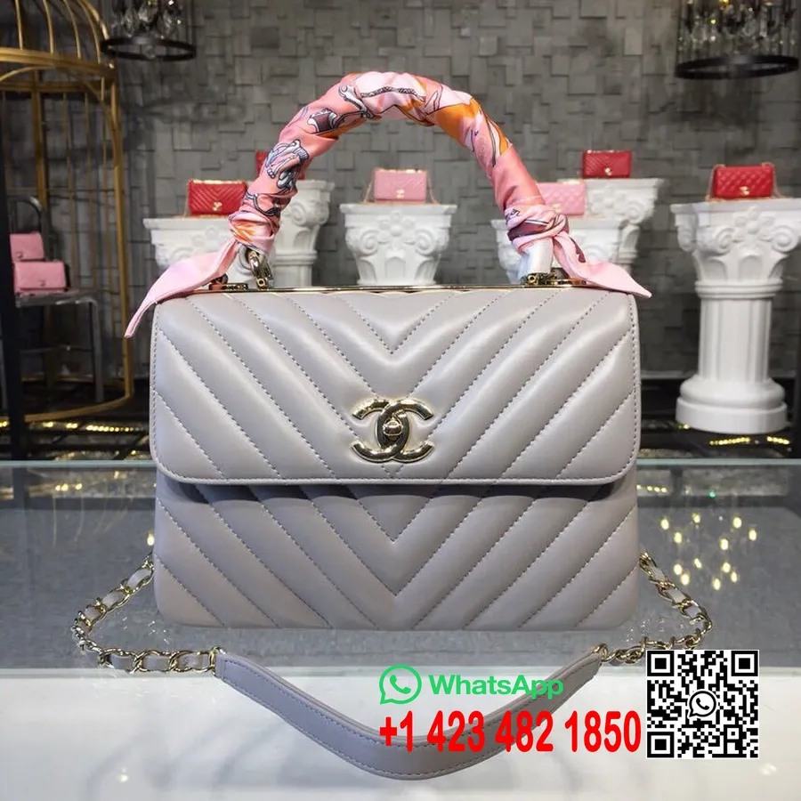 Geantă Chanel Trendy Cc Chevron 25 Cm Piele De Vițel Hardware Auriu Colecția Primăvară/vară 2019 Act 1, Gri