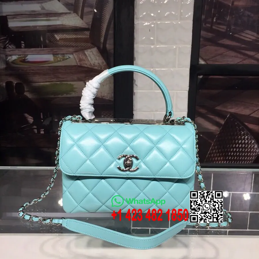 Chanel Trendy Cc Bolsa Com Alça Superior 25 Cm Couro De Bezerro Prata Ferragens Primavera / Verão 2018 Coleção Ato 1, Turquesa