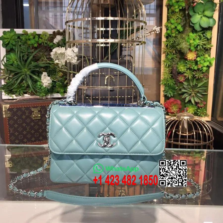 Chanel Trendy Cc Bolsa Com Alça Superior 25cm Couro De Bezerro Prata Hardware Coleção Primavera/verão 2018 Ato 1, Azul Claro