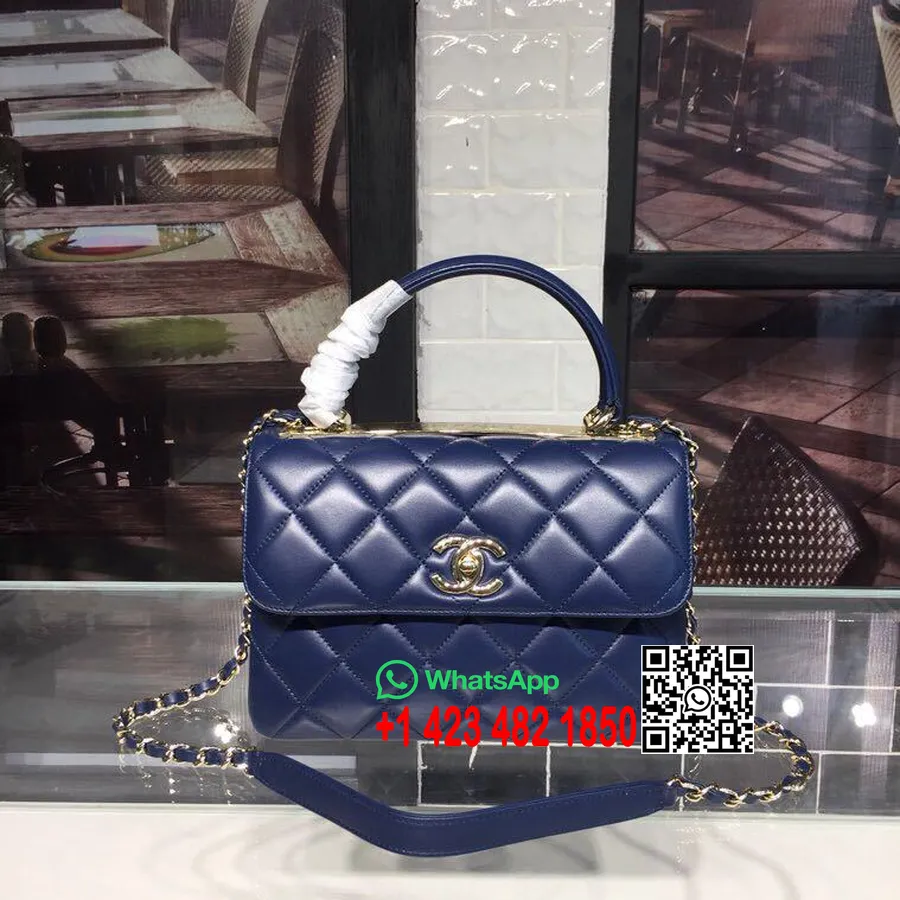 Chanel Trendy Cc Taška S Horní Rukojetí 25 Cm Teletina Kůže Zlatý Hardware Jaro/léto 2018 Akt 1 Kolekce, Tmavě Modrá