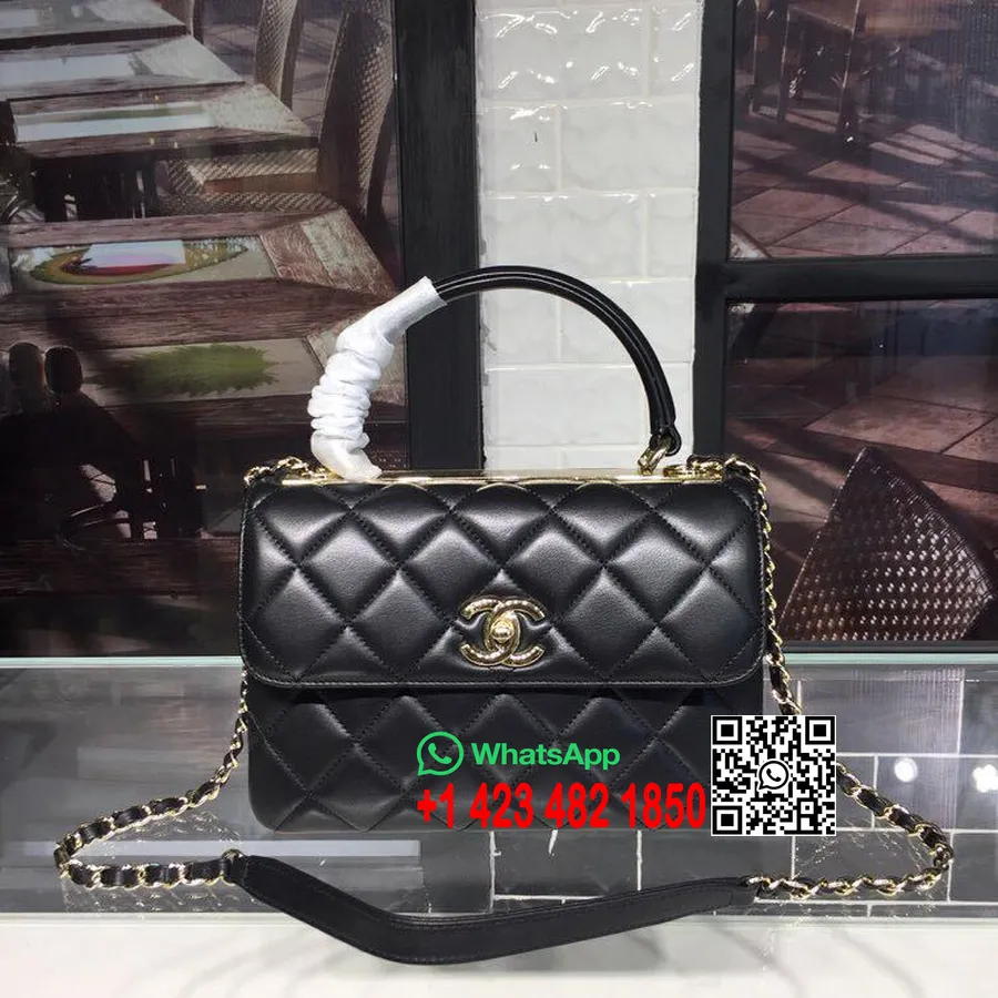 Chanel Trendy Cc Taška S Horní Rukojetí 25cm Teletina Kůže Zlatý Hardware Jaro/léto 2018 Akt 1 Kolekce, černá