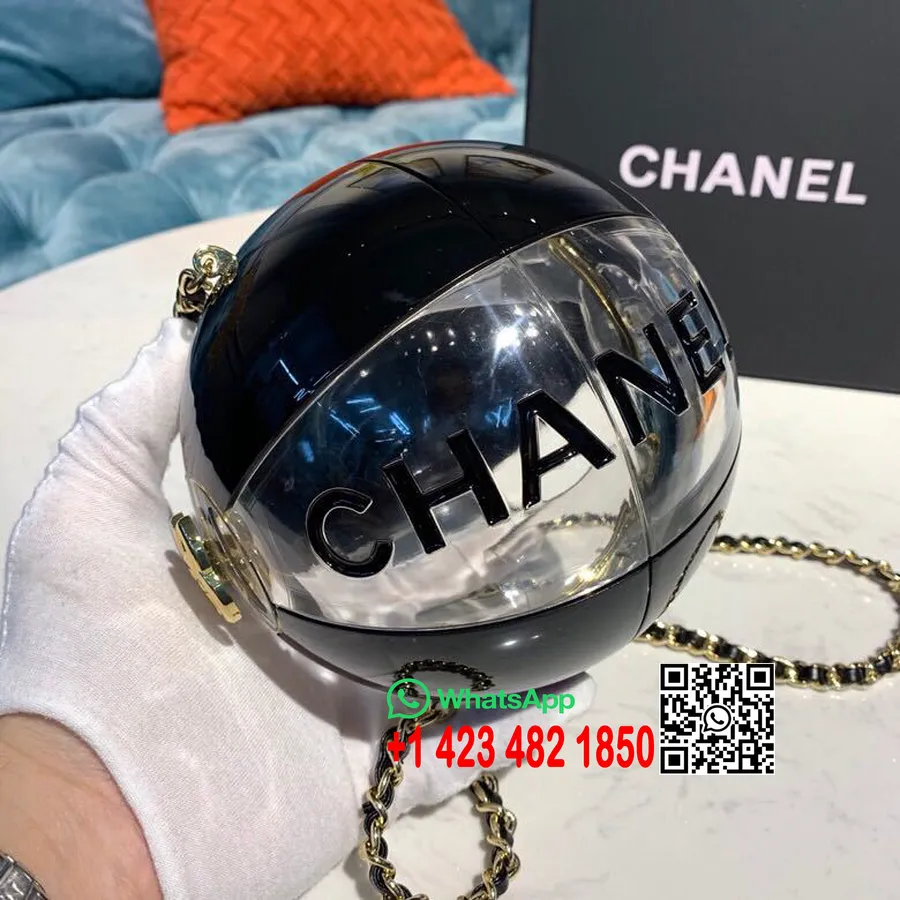 Chanel πολύχρωμη μπάλα παραλίας Minaudiere τσάντα ρητίνης 15cm χρυσό υλικό άνοιξη/καλοκαίρι 2019 συλλογή Act 2, μαύρο/διάφανο