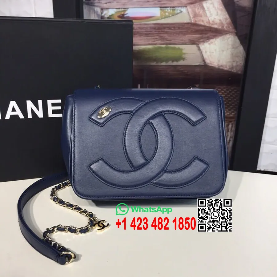 Geantă Chanel Cc Cu Clapă 18 Cm Piele De Miel Hardware Auriu Colecția Primăvară/vară 2019 Act 2, Bleumarin