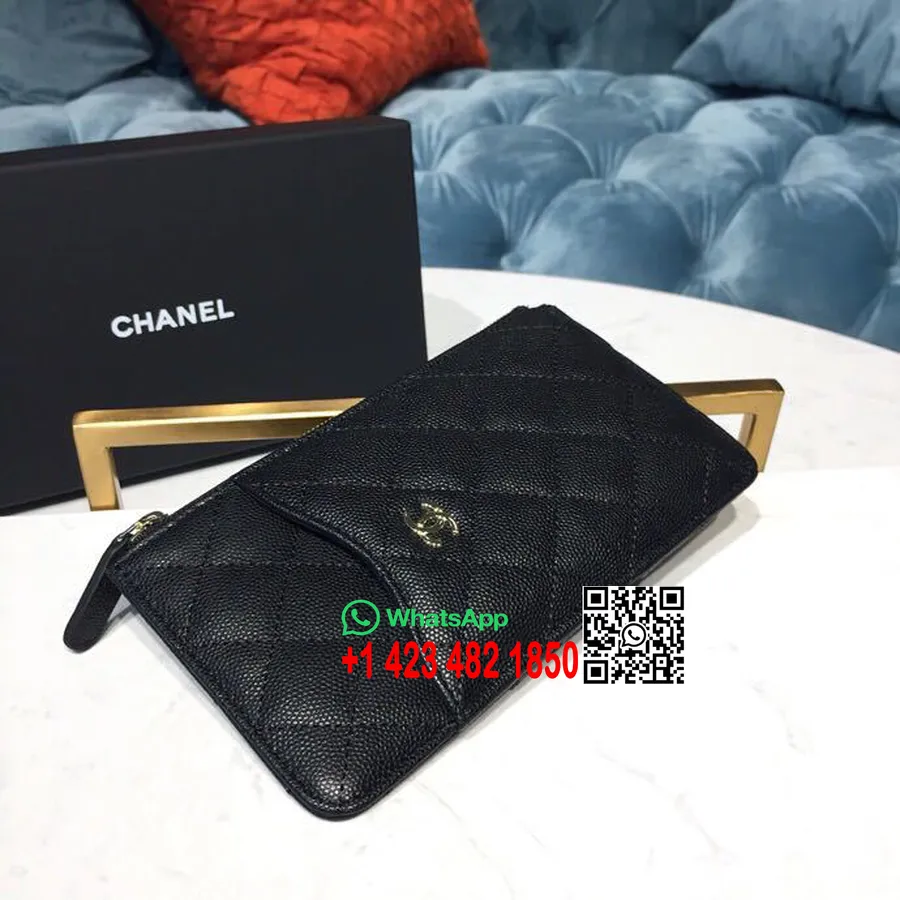 Chanel Funda Para Teléfono Clásica 18 Cm Cuero Caviar Herrajes Dorados Colección Primavera/verano 2019 Acto 2, Negro