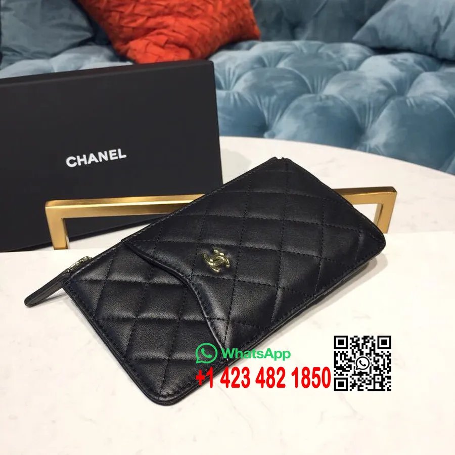 Chanel Classic Telefon Kılıfı 18cm Kuzu Derisi Altın Donanımı İlkbahar/yaz 2019 Act 2 Koleksiyonu, Siyah