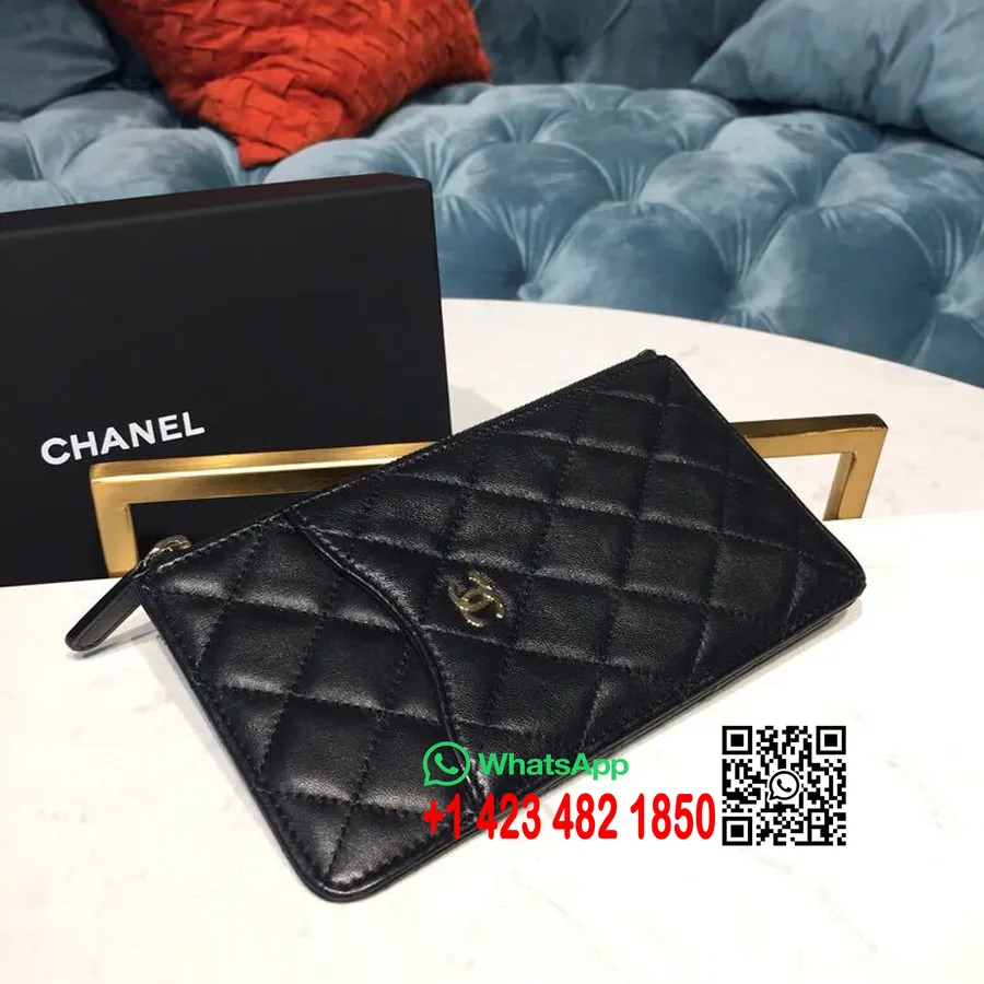 Chanel Classic Phone Pouch 18cm Lambskin Leather Gold Hardware Spring/Summer 2019 Act 2 Collection, Charcoal