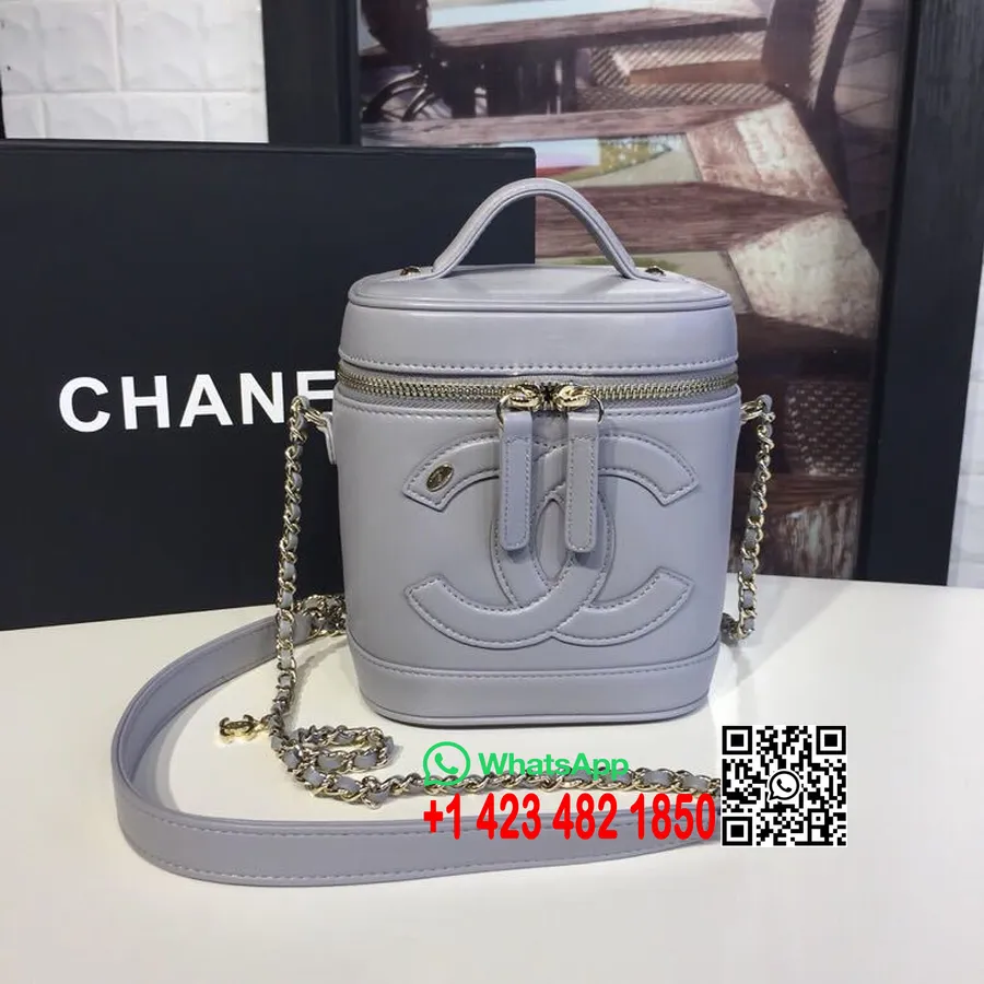 Chanel Vanity Çanta 16cm Kuzu Deri Deri Altın Donanım İlkbahar/yaz 2019 Koleksiyonu, Gri