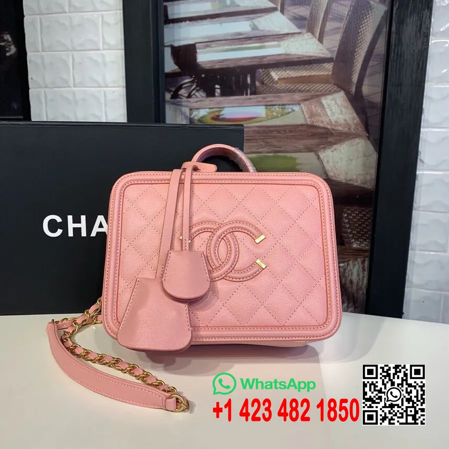 Chanel Cc Telkari Makyaj çantası 20cm Altın Donanım Havyar Deri Sonbahar/kış 2018 Act 1 Koleksiyonu, Pembe