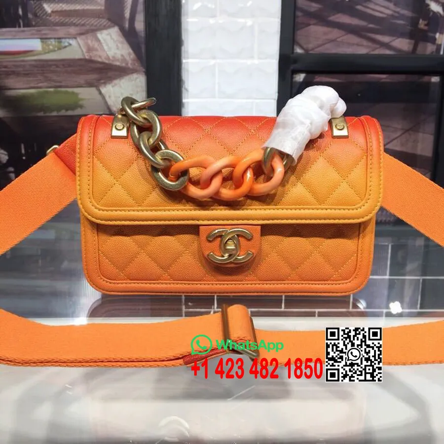 Borsa Chanel Sunset On The Sea 22 Cm Pelle Di Vitello Granulata Hardware Oro Invecchiato Collezione Crociera 2019, Arancione